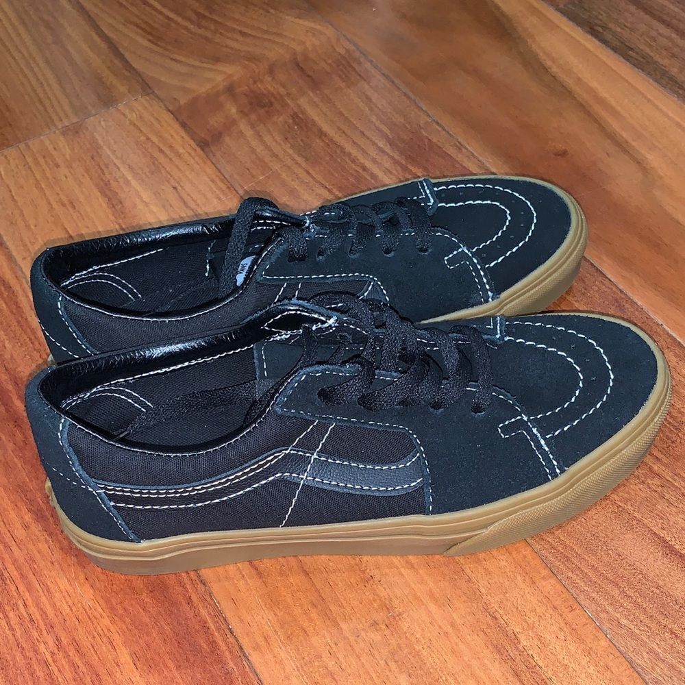 Vans Black Canvas Sneakers with White Stitching size 5.5